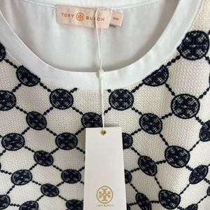 NWT- Tory Burch Logo Lace Tshirt- White & Navy-Medium